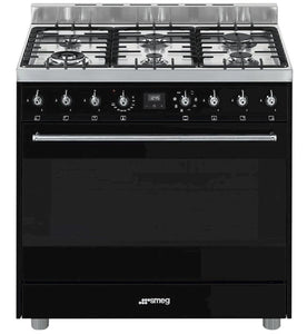 SMEG 90CM BLACK FREESTANDING OVEN WITH GAS TOP