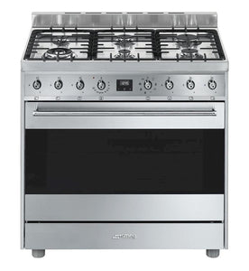 SMEG 90CM STAINLESS STEEL FREESTANDING OVEN WITH GAS TOP