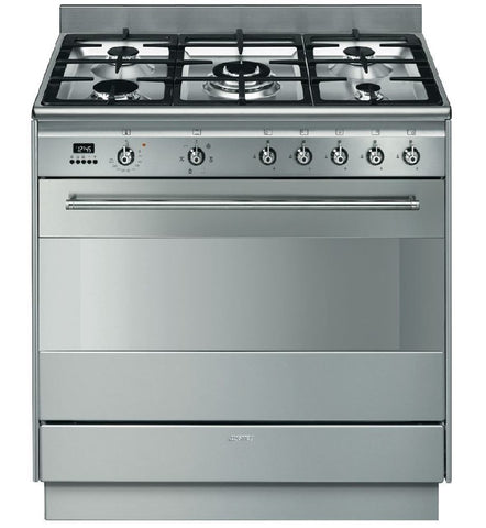 SMEG 90CM STAINLESS STEEL FREESTANDING OVEN WITH GAS TOP